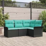 Sodo Sofų Rinkinys su saugykla 4 pcs Juoda poliratanas