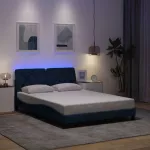 Lovos rėmas su LED, be čiužinio, mėlynas, 140x190 cm, audinys