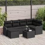 Sodo Sofų Rinkinys su pagalve 7 pcs Juoda Poli ratanas