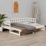 I&scaron;traukiama lova, balta, 2x(90x200)cm, pu&scaron;ies medienos masyvas