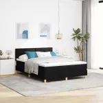LED Čiužinio Lova su galvūgalio Juodas 140 x 200 cm audinys
