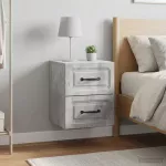 Sieninis naktinis staliukas 2 pcs Betono pilka Apdirbta mediena