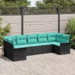 Sodo Sofų Rinkinys su saugykla 7 pcs Juoda Poli ratanas