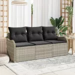 Sodo Sofų Rinkinys 3 pcs &Scaron;viesiai pilka Poli ratanas