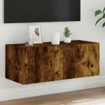 Sieninė TV spintelė su LED lemputėmis, dūminė, 80x35x31cm