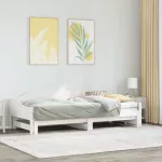 Lova su i&scaron;traukiama dalimi, balta, 90x200cm, pu&scaron;ies masyvas