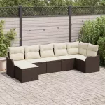 Sodo Sofų Rinkinys su pagalve 7 pcs Ruda ir balta Poli ratanas