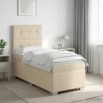 Spyruoklinė lova su čiužiniu Kreminė 80 x 200 cm Audinys