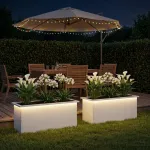 Sodo vazonas su LED 2 vnt. Balta 40 x 100 x 40 cm Plienas