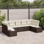 Sodo Sofų Rinkinys 7 pcs Ruda ir grietinėlė Poli ratanas