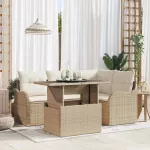 Sodo Sofų Rinkinys su pagalve 5 pcs Smėlio Poli ratanas
