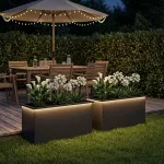 Sodo vazonas su LED 2 vnt. Juoda 50 x 100 x 48 cm Plienas
