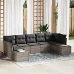 Sodo Sofų Rinkinys su saugykla 7 pcs Pilka Poli ratanas