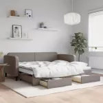 Lova su i&scaron;traukiama dalimi/stalčiais, taupe, 90x200cm, audinys