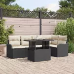 Sodo Sofų Rinkinys su pagalve 6 pcs Juoda Poli ratanas