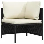Modulinė kampinė sofa su pagalvėlėmis, juoda, poliratanas