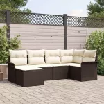 Sodo Sofų Rinkinys su pagalve 6 pcs Ruda Poli ratanas