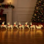 Kalėdinis elnias su rogutėmis 7 vnt. 140 LED &Scaron;ilta balta