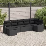 Sodo Sofų Rinkinys su pagalve 7 pcs Juoda Poli ratanas