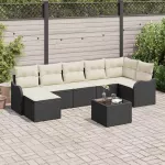 Sodo Sofų Rinkinys su pagalve 8 pcs Juoda ir balta Poli ratanas
