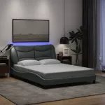 Lovos rėmas su LED be čiužinio, Hvar, &scaron;viesiai pilkas, 120x200 cm