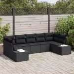 Sodo Sofų Rinkinys su saugykla 7 pcs Juoda Poli ratanas
