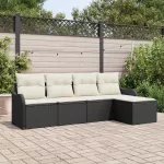 Sodo Sofų Rinkinys su pagalve 5 pcs Juoda Poli ratanas