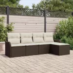 Sodo Sofų Rinkinys su pagalve 5 pcs Ruda Poli ratanas