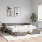 Lova su i&scaron;traukiama dalimi/stalčiais, taupe, 80x200cm, audinys