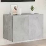 Sieninė TV spintelė su LED lemputėmis, betono pilka, 60x35x41cm