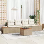Sodo Sofų Rinkinys su pagalve 5 pcs Smėlio Poli ratanas