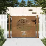 Sodo vartai, 100x100 cm, Corten plienas, medžio ra&scaron;tas