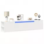 Sieninė TV spintelė su LED lemputėmis, balta, 180x31x39,5cm