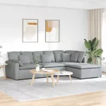 Modulinė sofa su pakoja ir pagalvėlėmis, audinys, &scaron;viesiai pilka