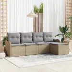 Sodo Sofų Rinkinys su pagalve 5 pcs Smėlio Poli ratanas