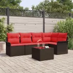 Sodo Sofų Rinkinys su saugykla 6 pcs Ruda poliratanas