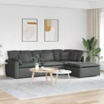 Modulinė sofa su pakoja ir pagalvėlėmis, audinys, tamsiai pilka