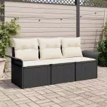 Sodo Sofų Rinkinys su pagalve 3 pcs Juoda Poli ratanas