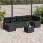 Sodo Sofų Rinkinys su pagalve 8 pcs Juoda Poli ratanas