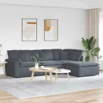 Modulinė sofa su pakoja ir pagalvėlėmis, aksominė, tamsiai pilka