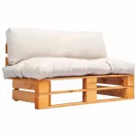 Sodo sofa i&scaron; palečių su smėlio pagalvėlėmis, pu&scaron;ies mediena