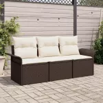 Sodo Sofų Rinkinys su pagalve 3 pcs Ruda Poli ratanas
