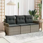 Sodo Sofų Rinkinys su pagalve 3 pcs Pilka Poli ratanas