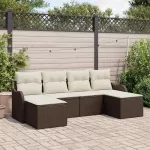 Sodo Sofų Rinkinys su pagalve 6 pcs Ruda ir balta Poli ratanas