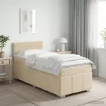 Spyruoklinė lova su čiužiniu Kreminė 100 x 200 cm Audinys