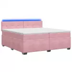 Lova su čiužiniu ir LED ap&scaron;vietimu Rožinė 200 x 200 cm Aksomas