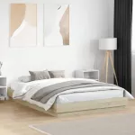 Lovos rėmas su LED lemputėmis, sonoma ąžuolo spalvos, 150x200cm