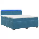Lova su čiužiniu ir LED ap&scaron;vietimu Mėlyna 200 x 200 cm Aksomas