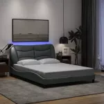 Lovos rėmas su LED be čiužinio, Hvar, &scaron;viesiai pilkas, 140x190 cm