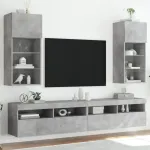 TV spintelės su LED lemputėmis, 2vnt., betono, 40,5x30x90cm